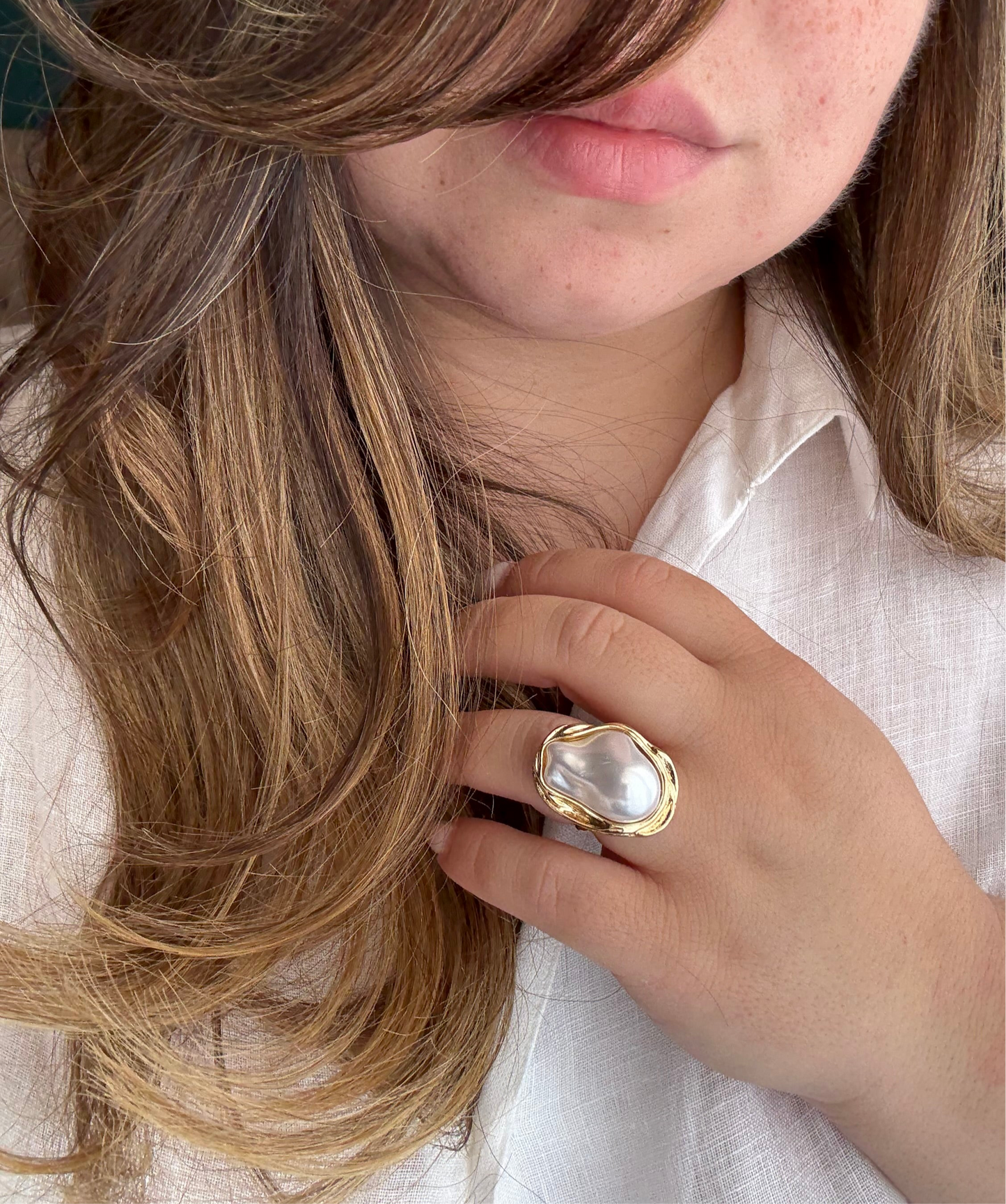 Anello perla barocca